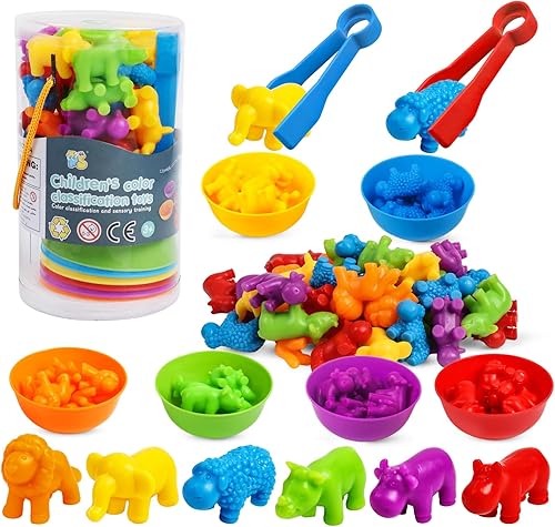 Juguetes para contar dinosaurios, juegos a juego con cuencos de clasificación, actividades de aprendizaje, manipulativos preescolares, juguetes