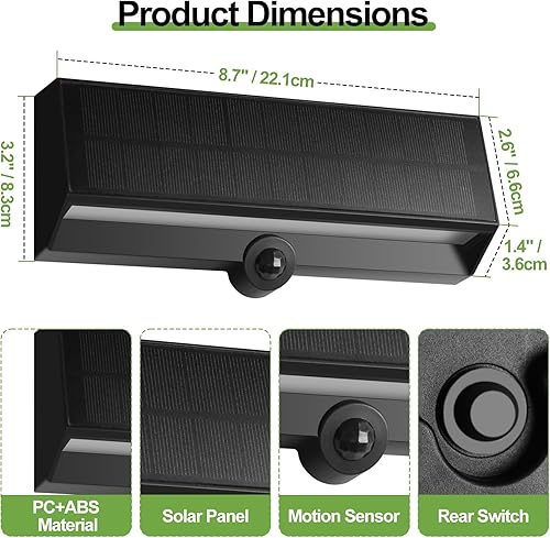 Miniatura 2 de FUDESY Lámpara solar LED de pared para exteriores, sensor de movimiento del atardecer al amanecer, lámpara solar con 3 modos de iluminación, lámpara