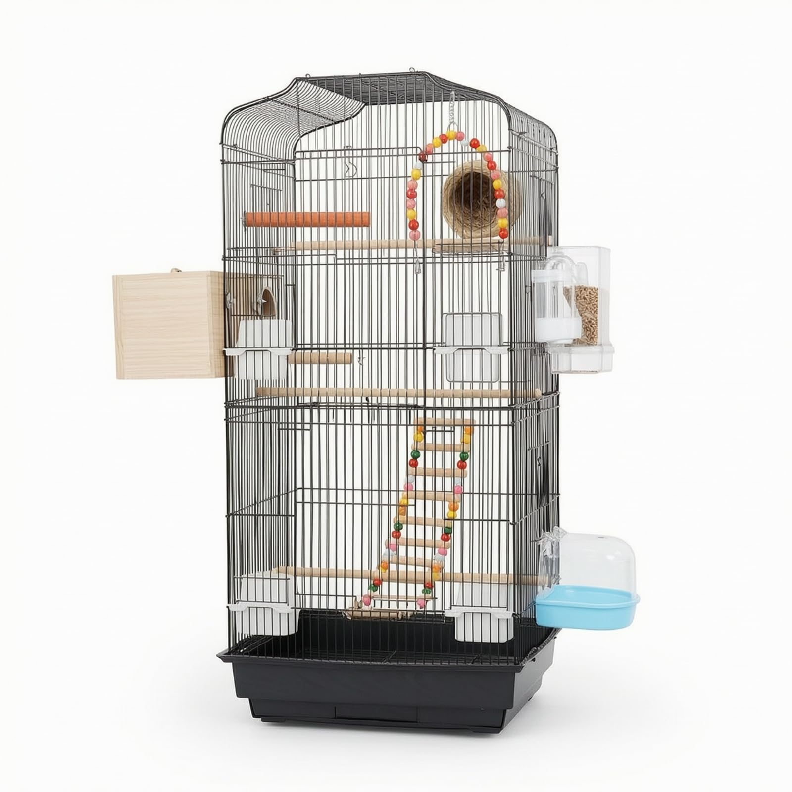 Vogelkäfig Groß Metall Käfig Käfighaus Käfigständer mit Praktischer Ausziehschale Und Dichtem Maschendraht Stabil Und Pflegeleicht für Papageien, Array, Schwarz, Style to 4