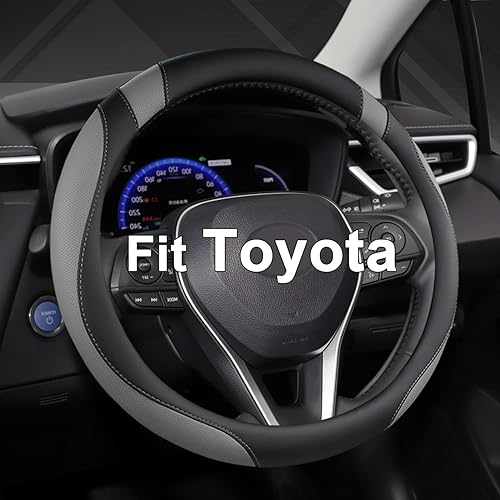 West Llama Funda personalizada para volante de automóvil para Toyota Rav4 Corolla Camry Highlander (negro + gris, tamaño estándar)
