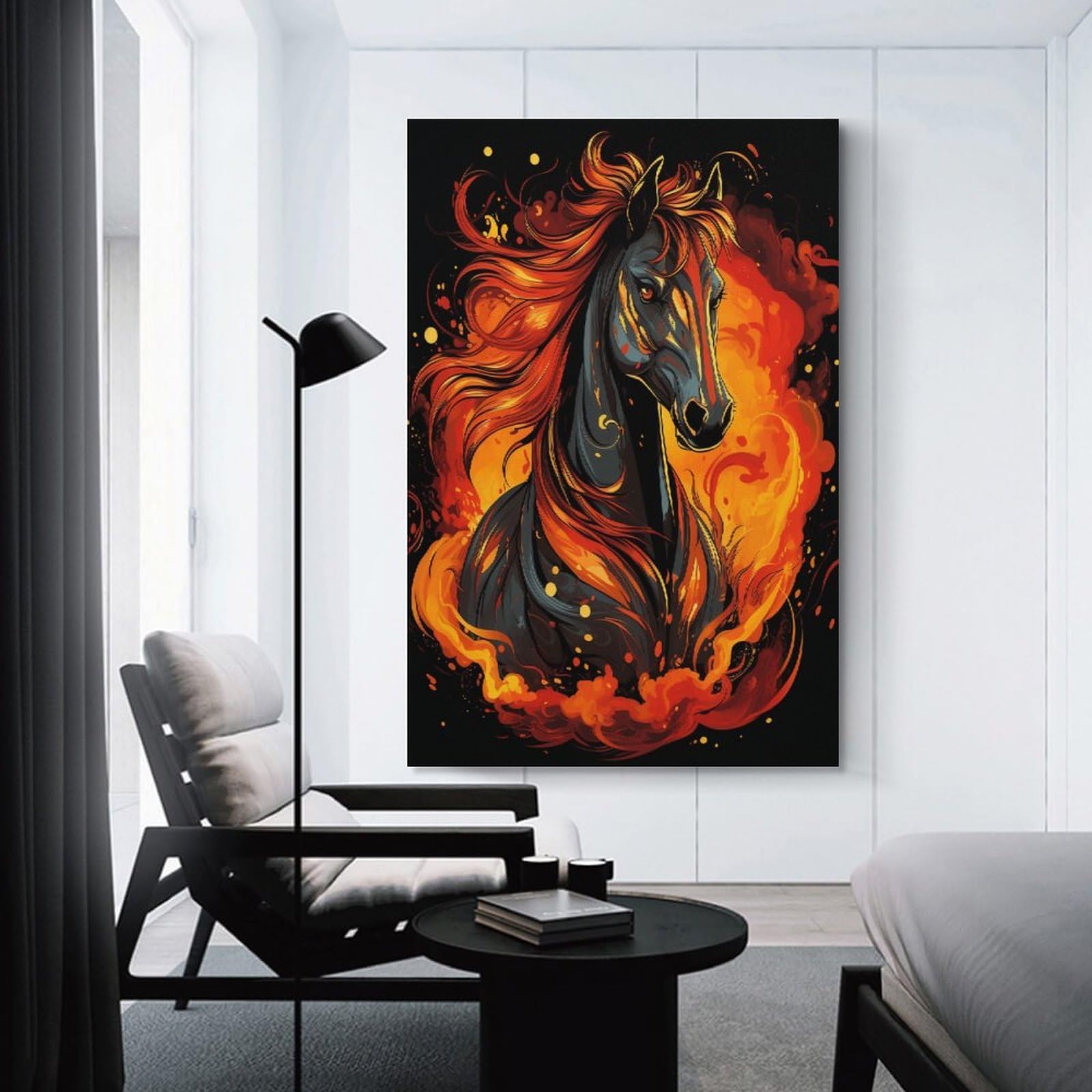 Junmoney Unframe-Style-6 Fire Horse Art Print Wall Picture Print, 24X36inch(60X90cm), For New Homes, Bedrooms Or Workspaces, Thoughtful Wall Decor For Art Lovers