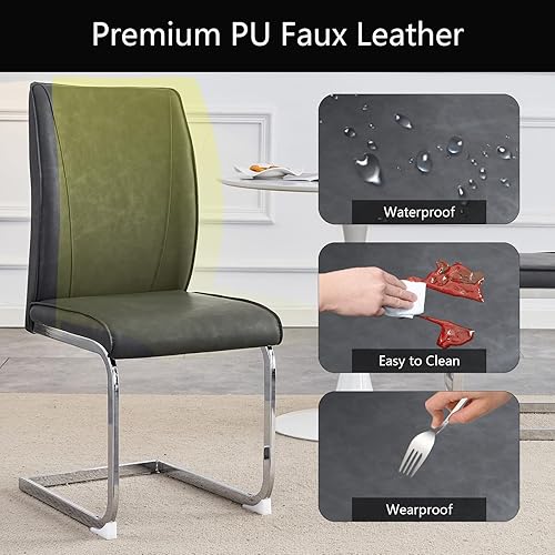 Miniatura 5 de cinkehome Juego de 4 sillas de comedor modernas, con respaldo alto, tapizada de piel sintética, sin brazos, con patas de metal para cocina, comedor,