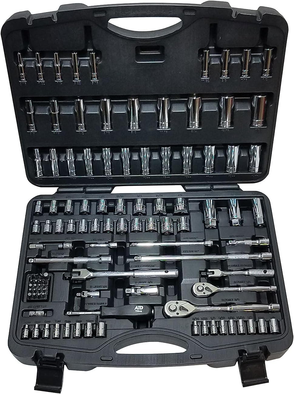 Advanced Tool Design Model ATD-1380 106 Piece 1/4" and 3/8" Drive 6-Point Socket Set in Blow Molded Organizer Tray