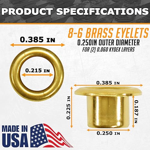 Miniatura 3 de Kydex - Ojales para funda (14 pulgadas de diámetro) (latón pulido) - (paquete de 100) - (fabricado en Estados Unidos) - Remaches Kydex para hacer