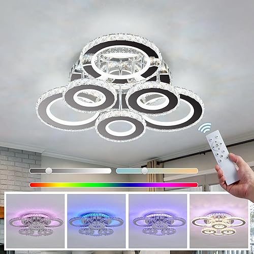 YYJLX Lámpara de techo LED con control remoto, moderna lámpara de techo empotrada de cristal, lámpara de techo regulable de 3 colores y RGB para