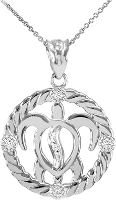 10k White Gold Diamond-Accented Lucky Hawaiian Honu Turtle Pendant Necklace, 16"
