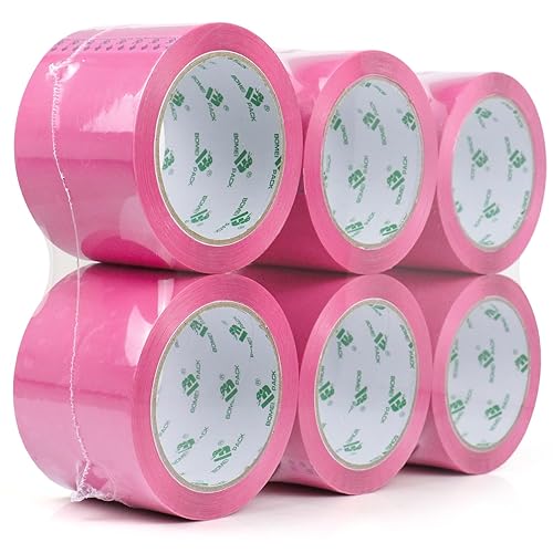 BOMEI PACK Cinta de embalaje rosa de 3 pulgadas de ancho, 6 rollos de repuesto de cinta de envío rosa para embalaje, mudanza y almacenamiento, 2.4
