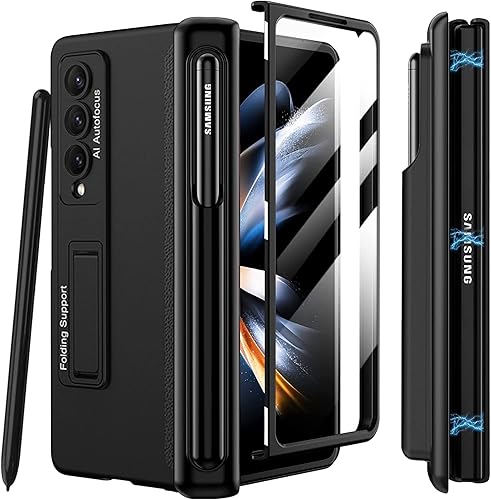 Miimall Funda para Samsung Galaxy Z Fold 4 con soporte para bolígrafo, funda plegable 4 con soporte para bolígrafo, protector de pantalla, soporte