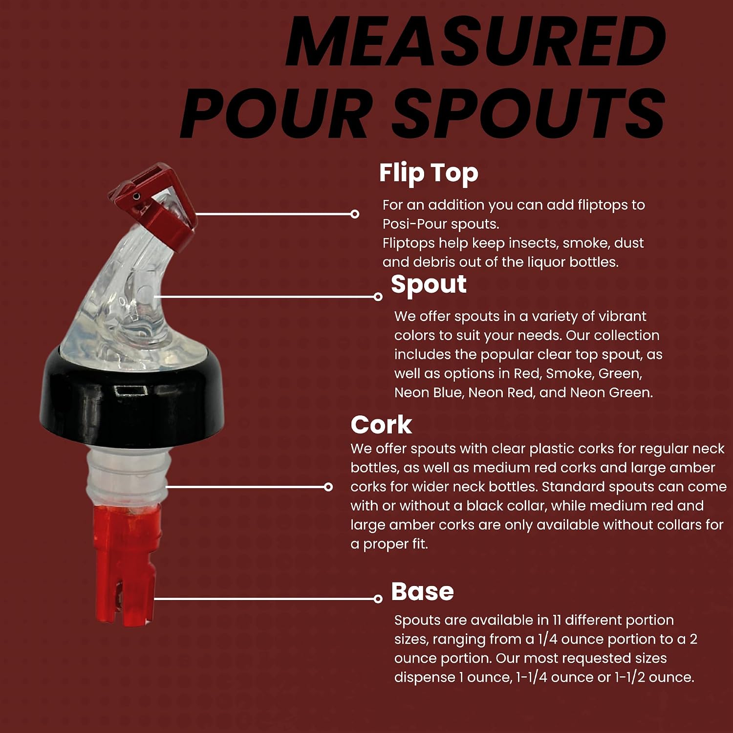 1-1/4 oz. Measured Liquor & Wine Pourers - 1 Dozen