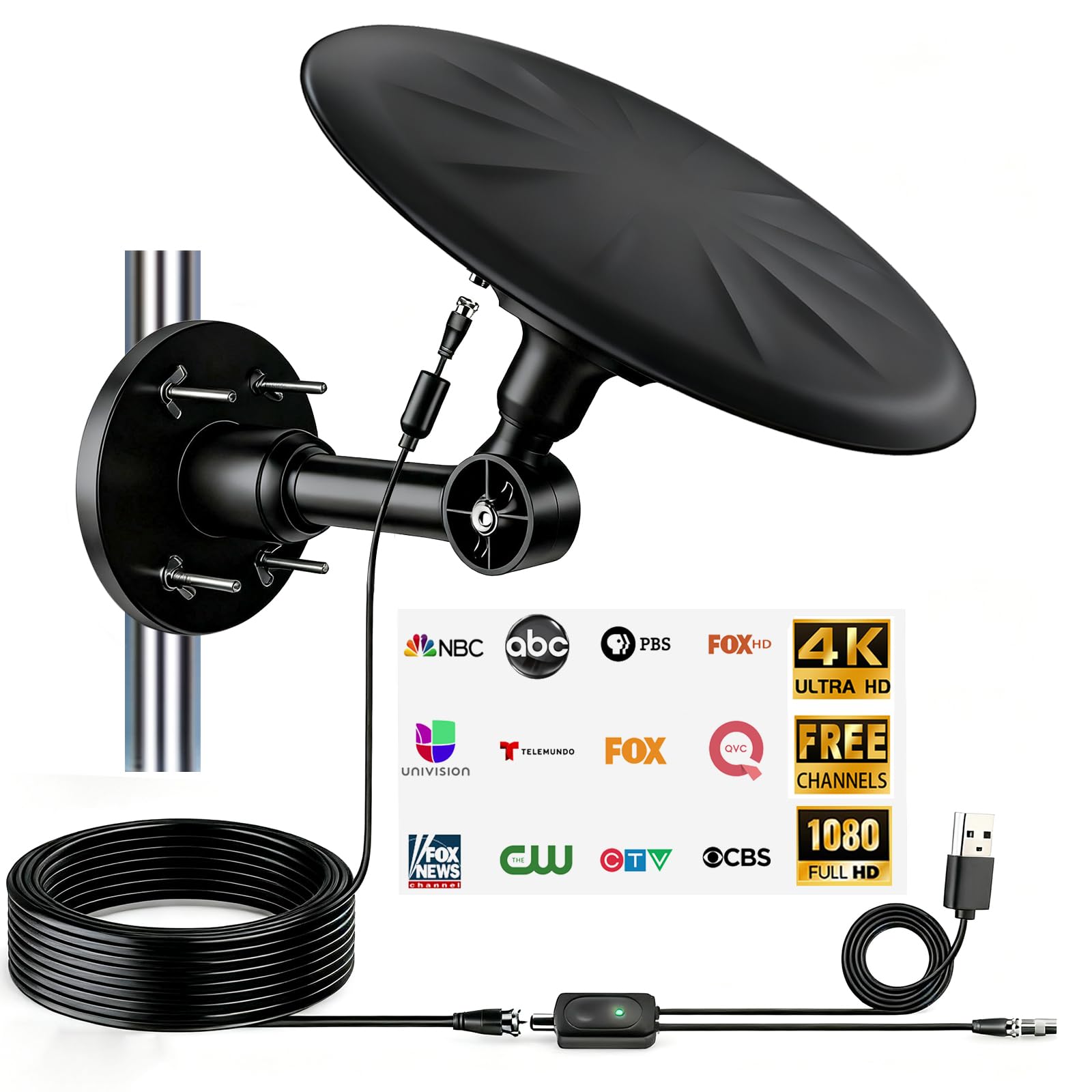 Photo 1 of Omni Directional Outdoor TV Antenna, Outdoor Antenna for Smart TV, 720° Long Range Reception Digital HD Signal, with Super Signal Booster, for Attic/Camper/RV/Boat, Black