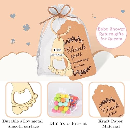 Miniatura 3 de 50 piezas personalizadas para baby shower, abrebotellas, llaveros de huellas, recuerdos de baby shower, regalos de devolución para invitados, vienen