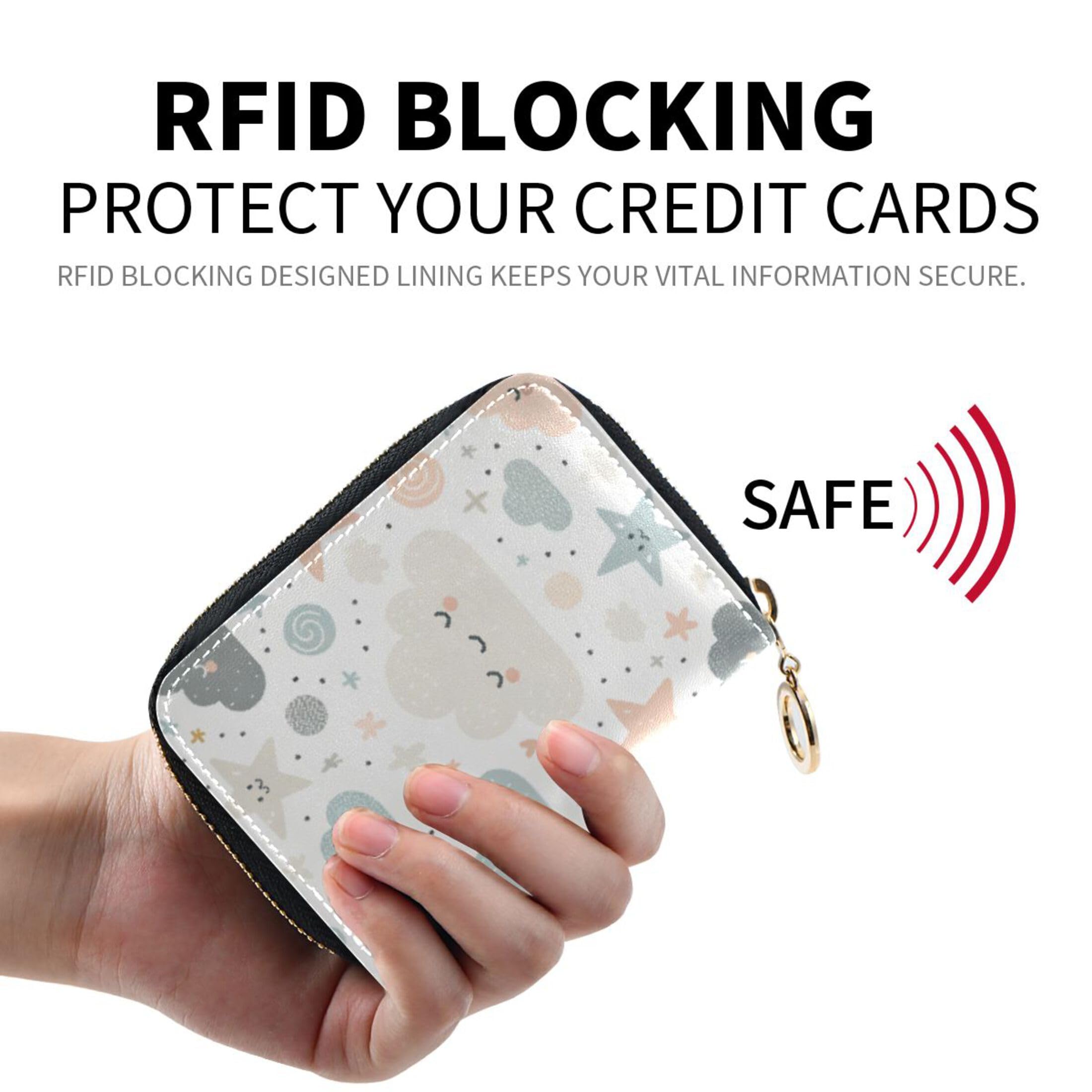 Burbuja Stars Clouds Credit Card Holder for Women Men RFID Blocking, Leather Accordion Zipper Card Case Wallet 11 Slots