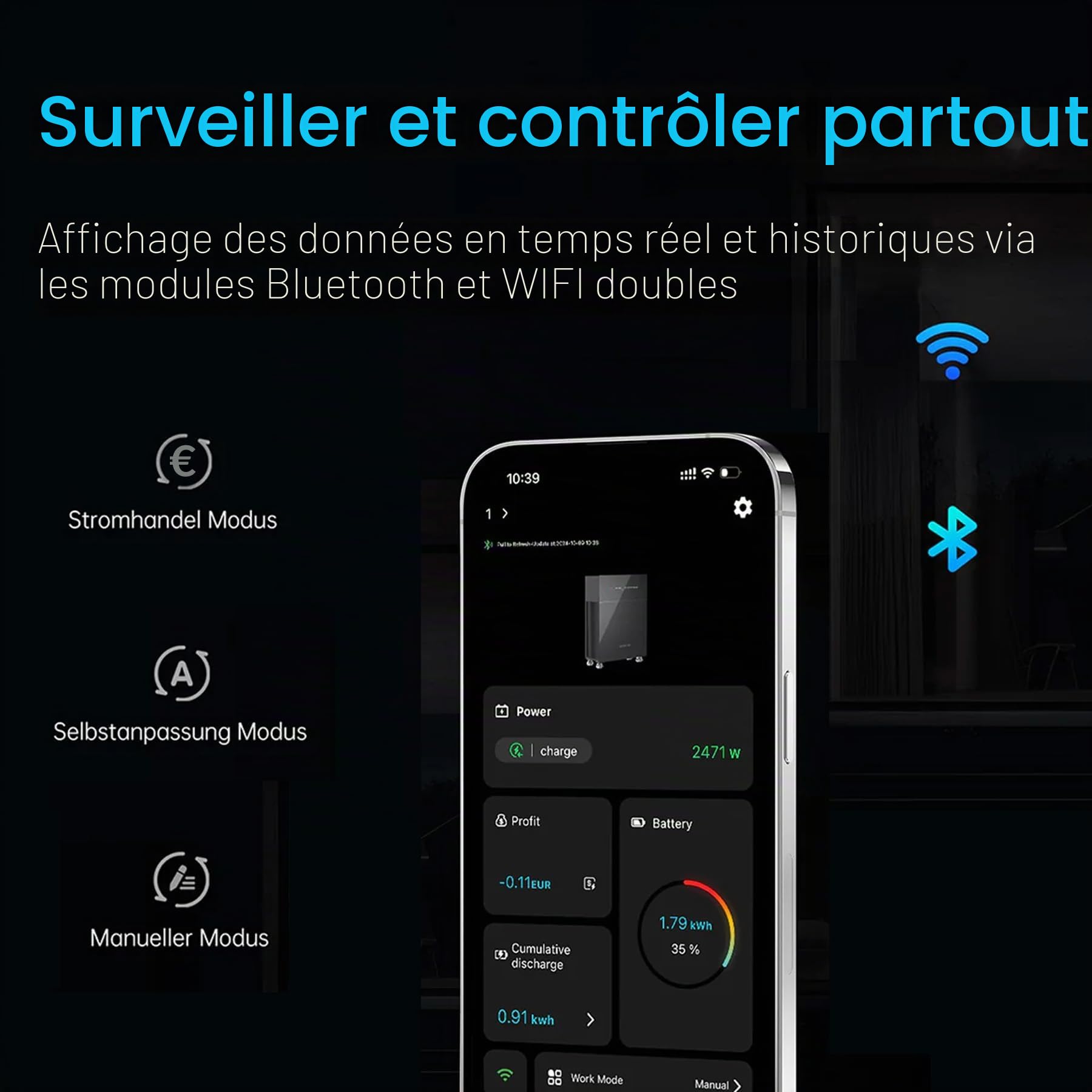 MARSTEK Venus-E Mémoire de Centrale de Balcon 5,12 KW + Compteur Intelligent CT002, système de Stockage d'énergie couplé AC, mémoire Solaire Tout-en-Un, 0% de TVA, Uniquement pour Les particuliers