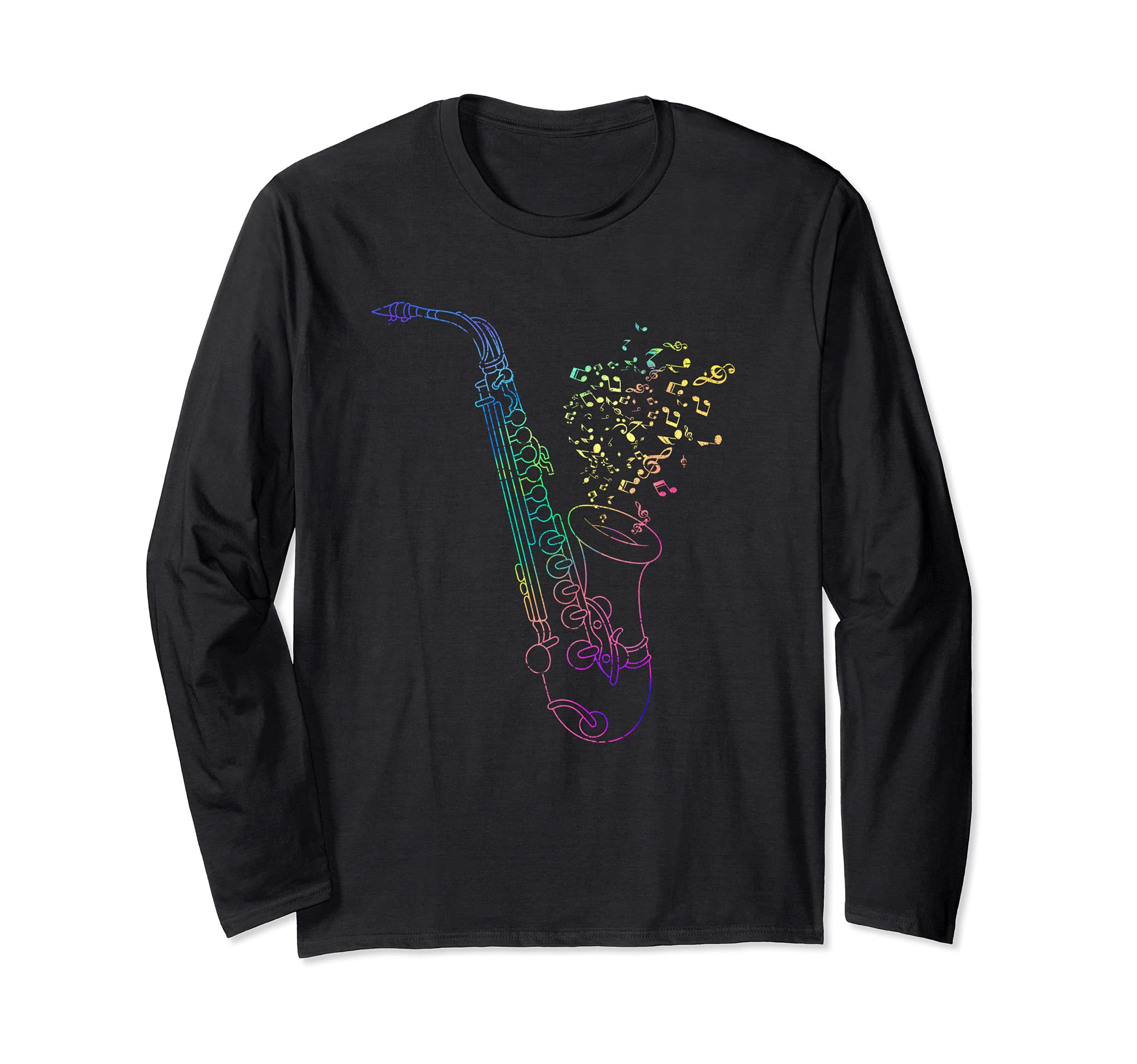 Jazz Musician Saxophonist Sax Player Colorful Saxophone Long Sleeve T-Shirt, Black