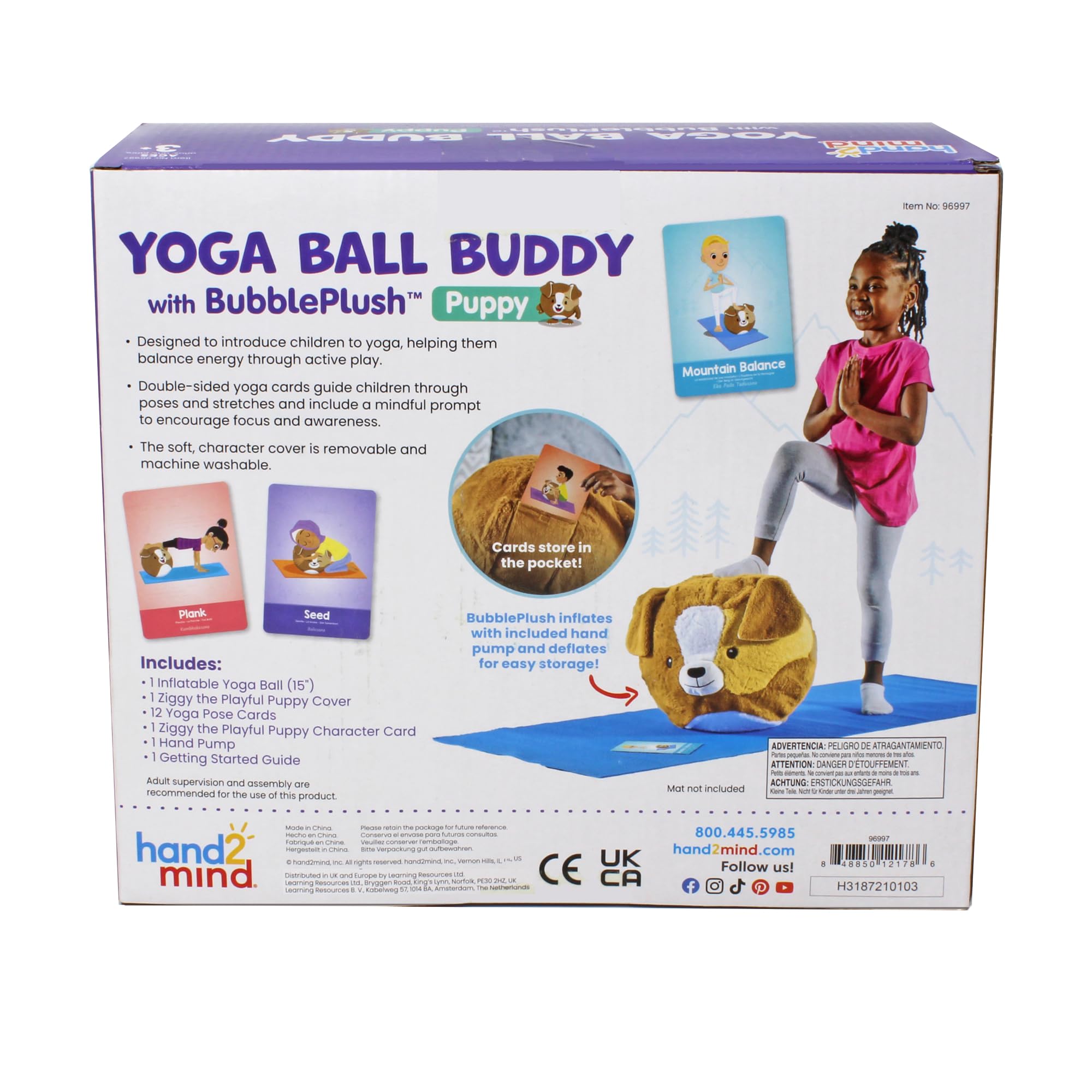 Learning Resources Yoga Ball Buddy con BubblePlush Perro, Pelota de Yoga para Niños Desde 3 Años, Juego de Yoga para Equilibrio y Movimiento, con 12 Tarjetas de Yoga y Bomba Incluida