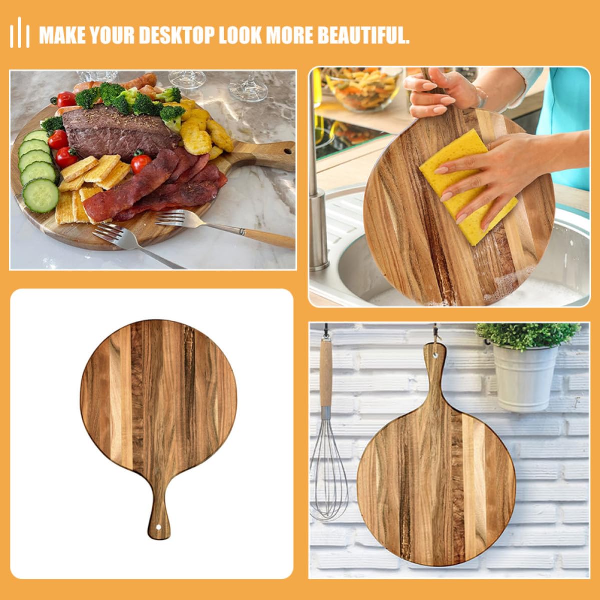 Tabla de Pizza de Madera con veta Natural, Resistente y Multifuncional para cenas y Servir Alimentos