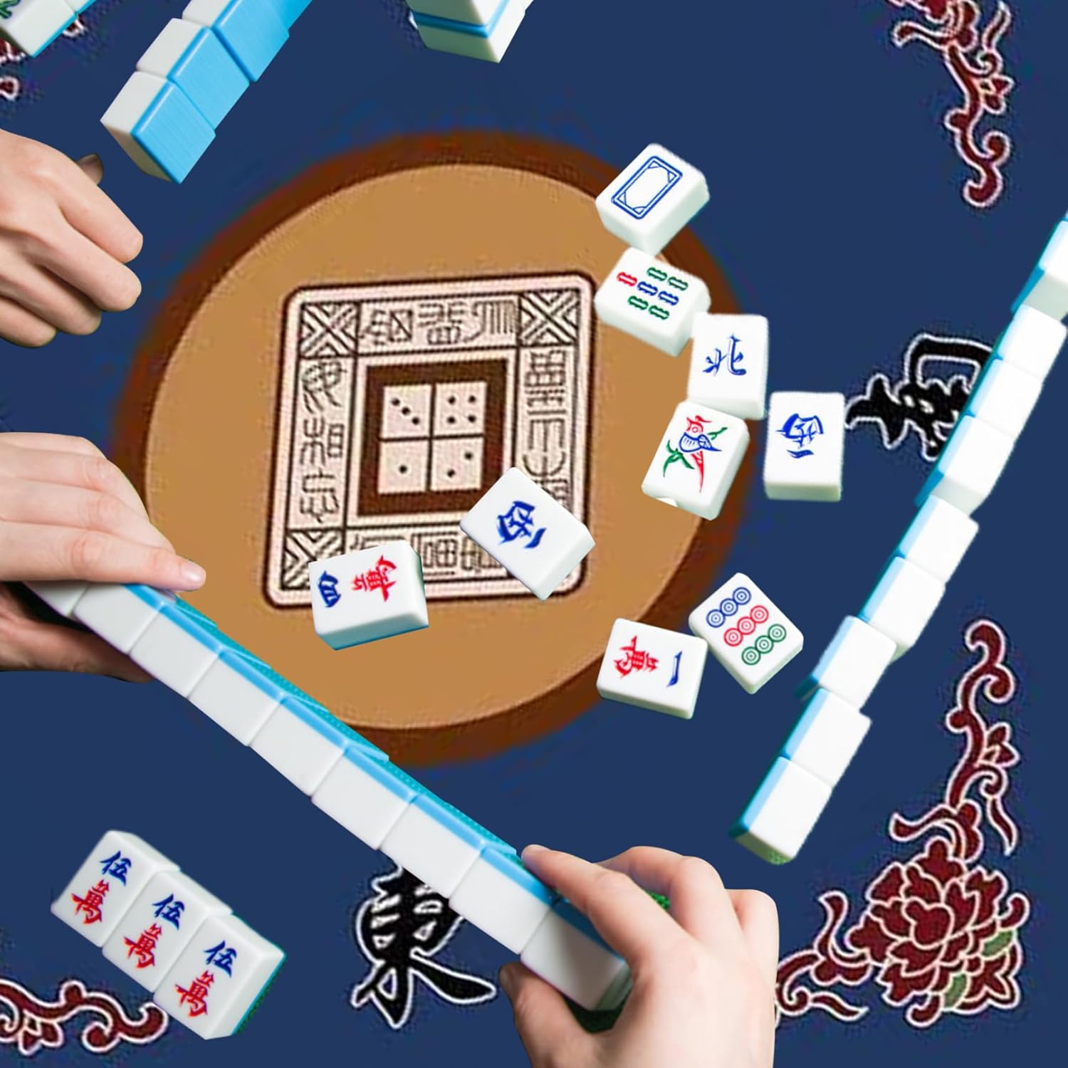 Mahjong Mat 32x32'' Anti Slip Mahjong Table Mat Noise Reduction Mahjong Mat for Table Soft ＆ Wear-Resistant Mahjong Game Mat for Poker, Card, Board & Tile Games Blue Mahjong Mat