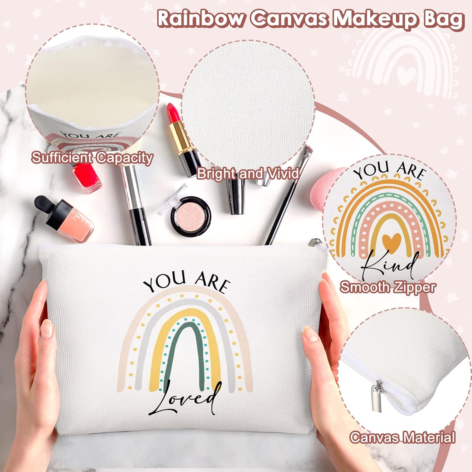Tessco for you 3 Pcs Employee Appreciation Gifts for Women Inspirational 12 oz Tumbler Enough Keychain Makeup Bag Thank You Gift for Nurse Teacher(White,Rainbow) - Image 4