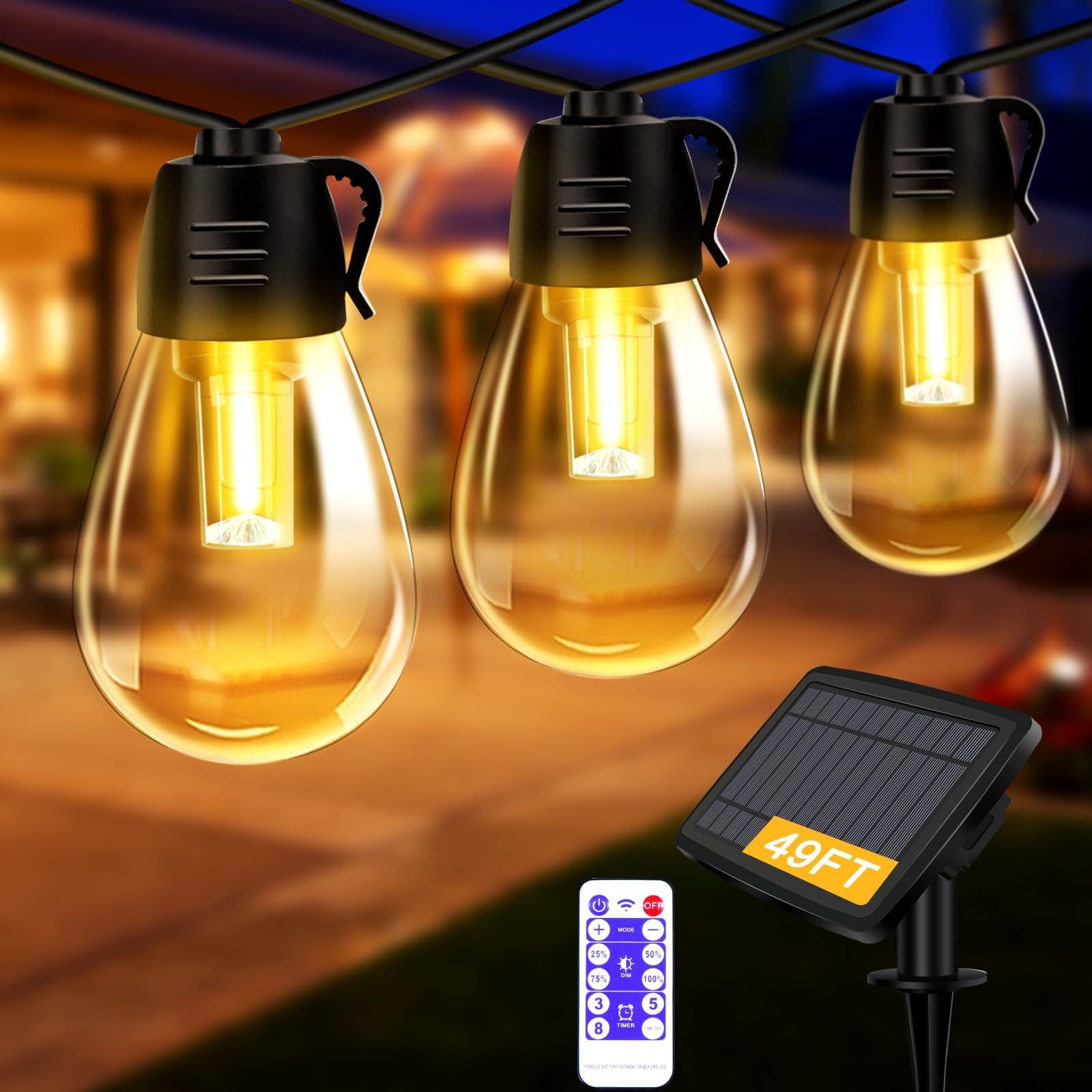 VIGOPKA Solar String Lights Outdoor Waterproof, 49FT LED Solar Patio ...