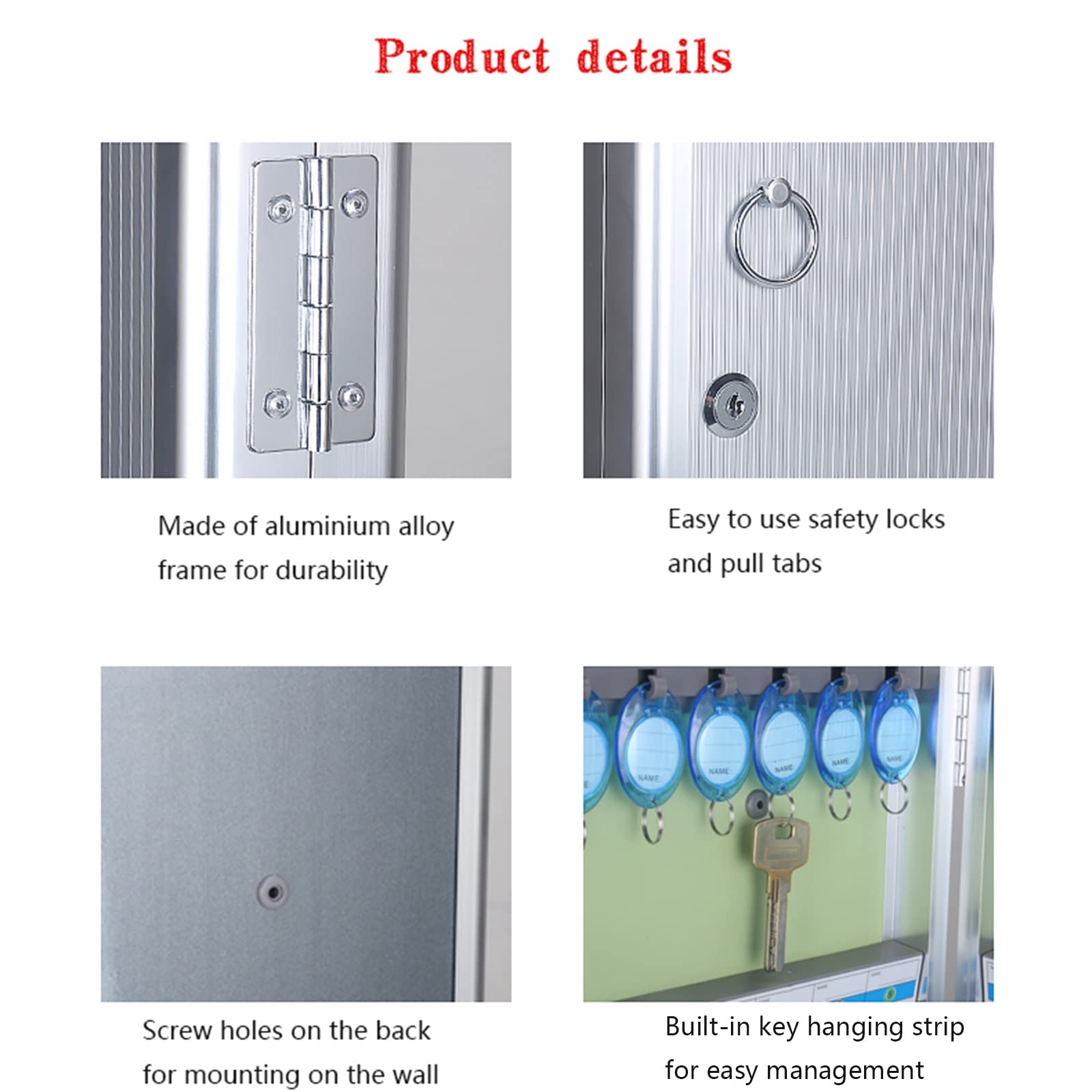 Armoire à clés en Aluminium avec Crochets 24/32/48/72/96/120/150/180, Fixation Murale pré-percée, Solution de Rangement sécurisée pour clés pour la Maison et Le Bureau, Argent, 32 Bits