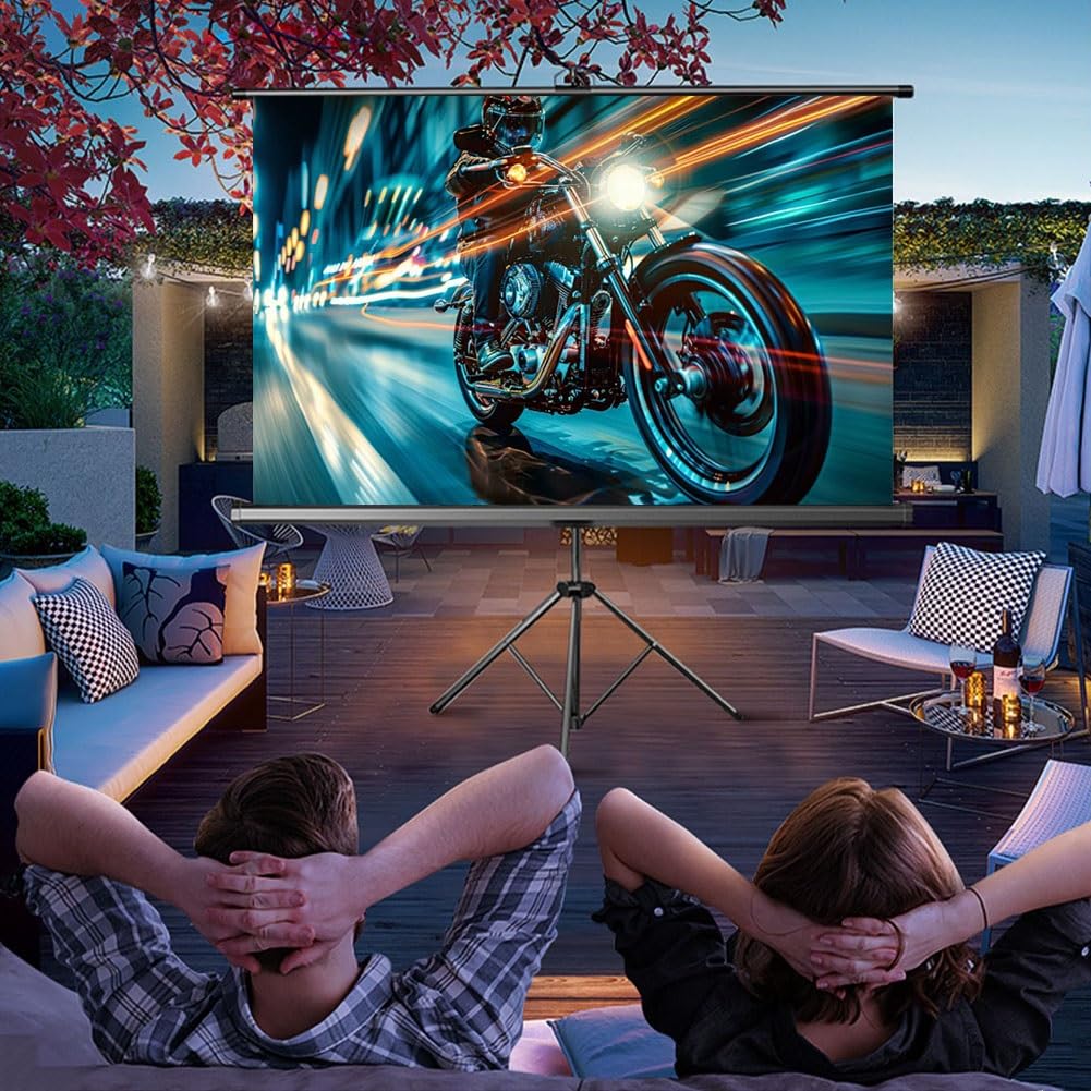Schermo di Proiezione Portatile per Esterni da 60/72/84/100pollici, Schermo Cinematografico Retrattile Manuale con Treppiede per Cinema in Giardino(84 Inch)