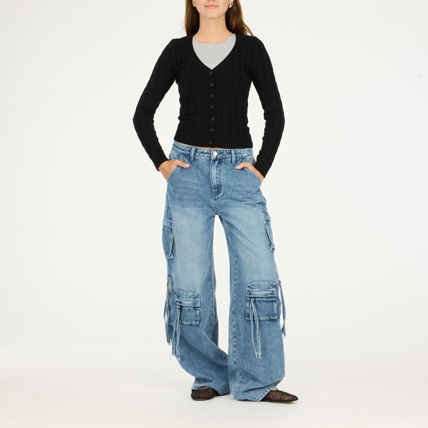 Forever 21 Womens High-Rise Wide-Leg Utility Cargo Jeans - Image 4