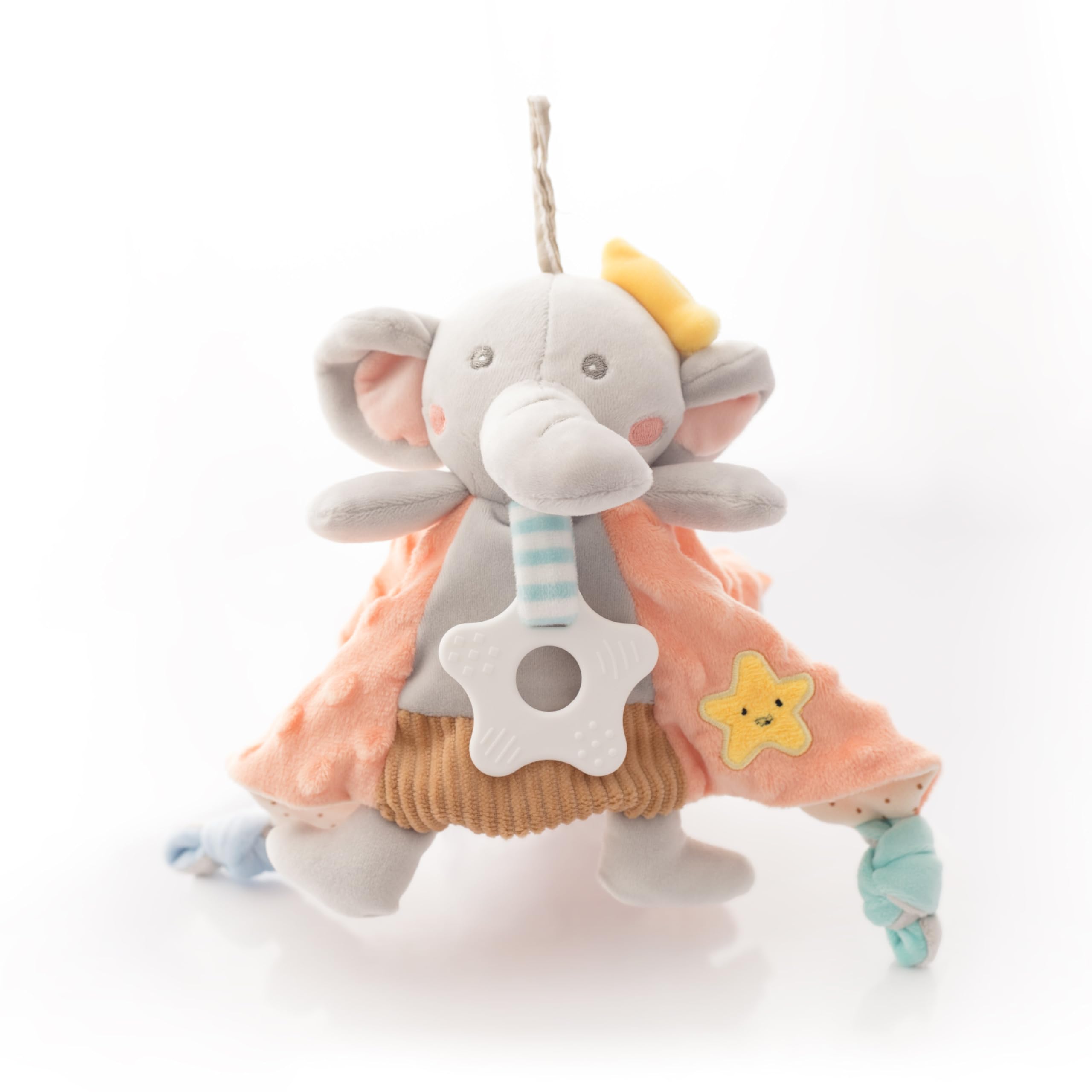 KoKo The Elephant Baby Activity Blanket with Taggies, Teething Star and Crinkly Ears, Soft and Cozy Plush Toy for Infants and Toddlers
