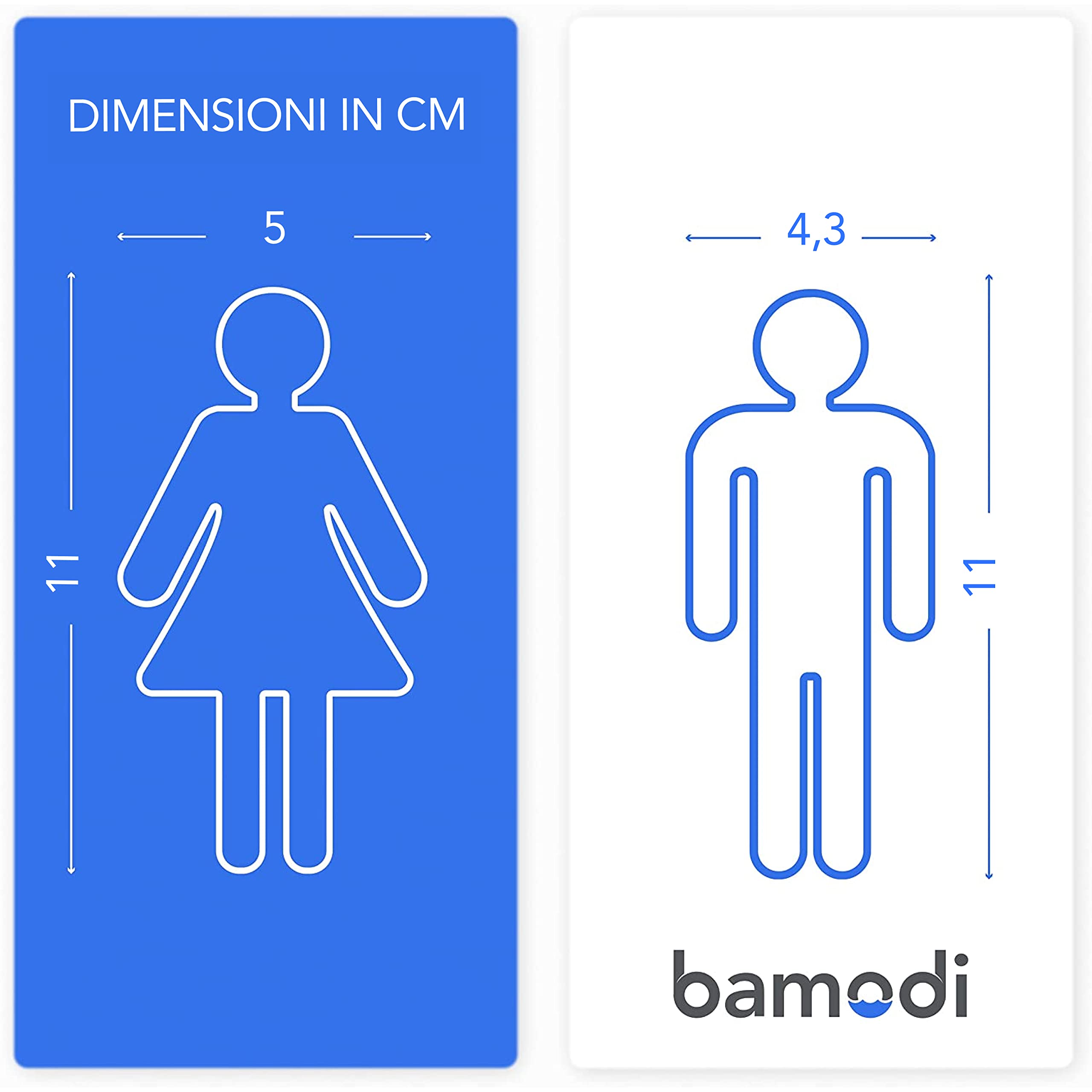 Adesivi per Porta bagno Bamodi – Adesivi WC Donna e Uomo – Targa WC – Etichette per bagno – Etichette adesive per toilette per uomo e per donna – Set Adesivo bagno – 5 cm x 11 cm