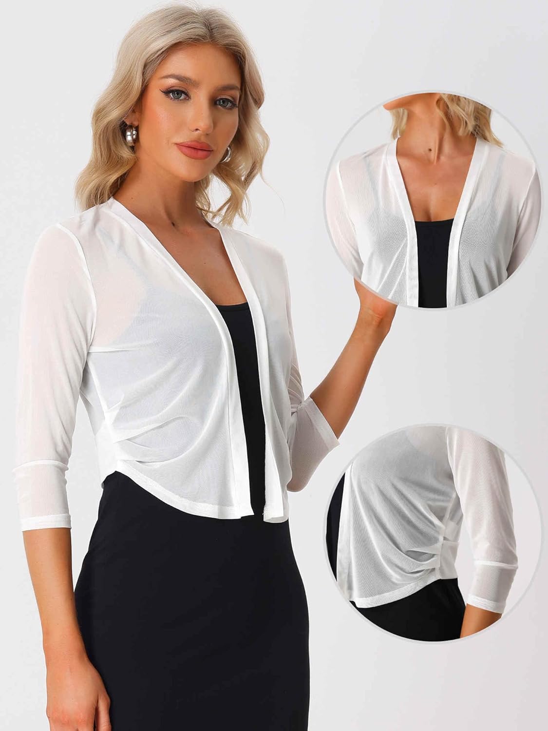 Allegra K Sheer Mesh Bolero Shrugs for Women's Elegant 3/4 Sleeve Lightweight Cropped Cardigan - Image 4