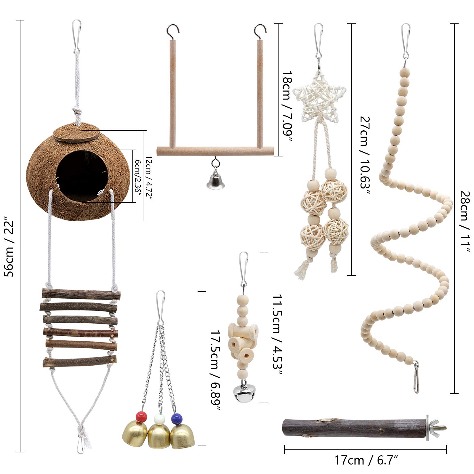 Buy Yue Bird Parrot Toys 7 Pcs, Natural Coconut Bird Cage with Ladder