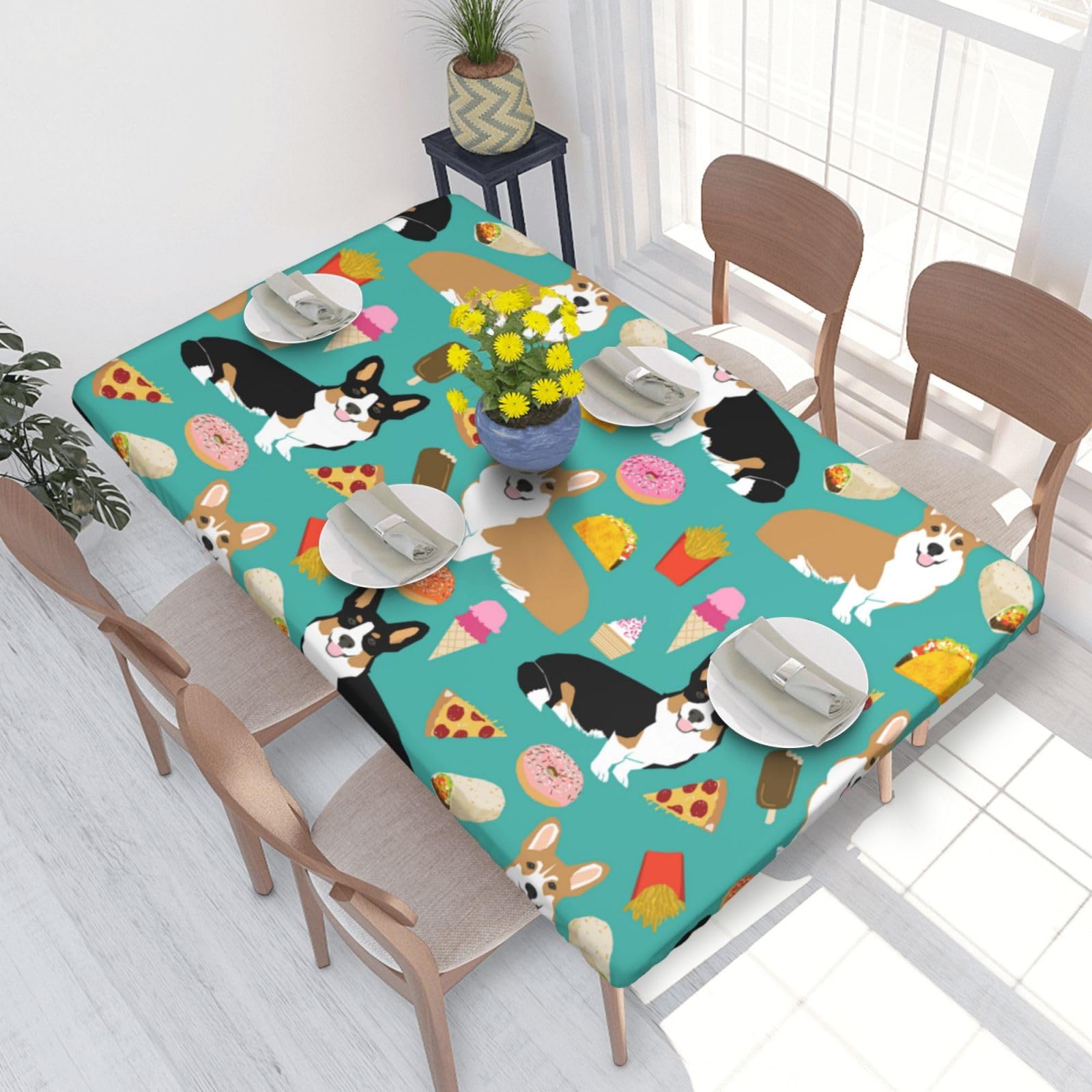 BNVSADC Cute Corgi Printed 4FT Tablecloth 122x76 CM Polyester Kitchen Water Resistant Table Cloth Dining Table Decoration Table Covers