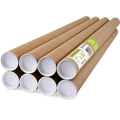 Tubos de correo de papel kraft reforzado de 2 x 36 pulgadas, paquete de 8 tubos con 2 tapas cada uno, tubo de cartón fabricado en Estados Unidos