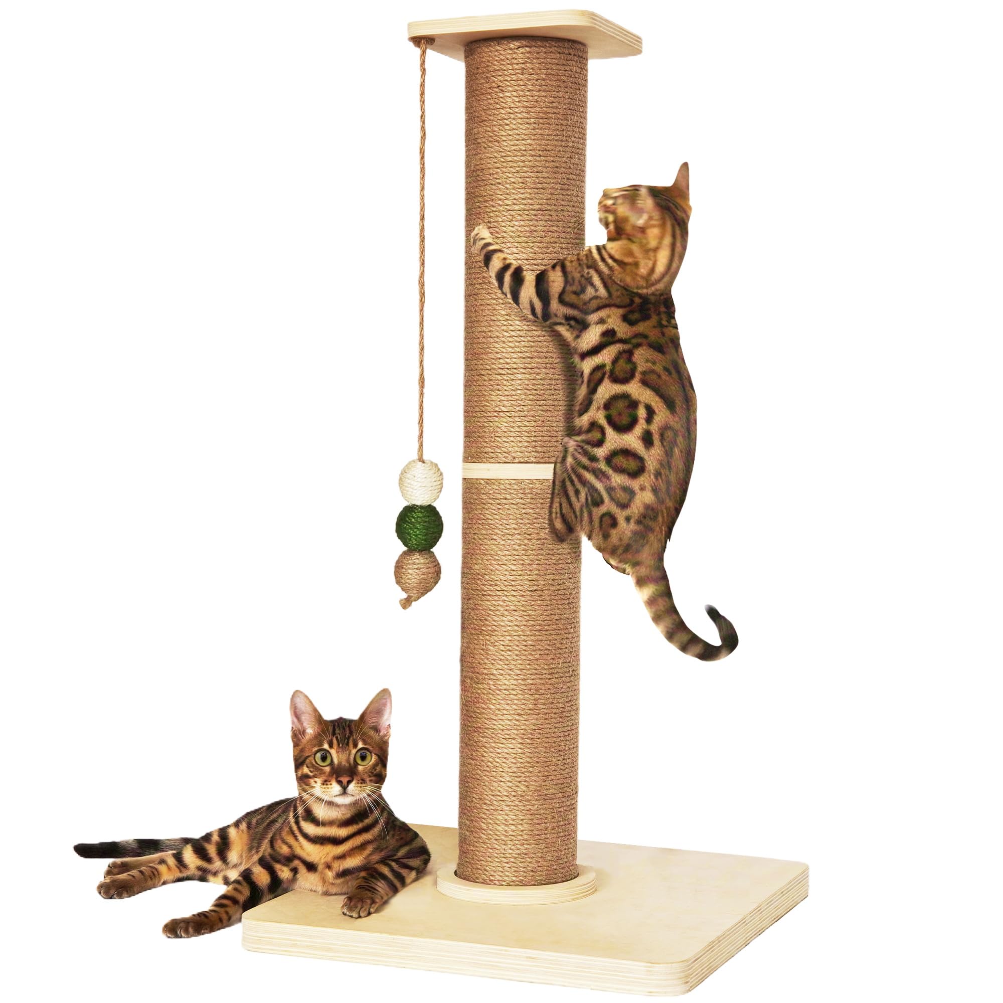 TINYBEAST Wooden Cat Scratching Post, Sturdy 35'' Tall Natural Sisal Cat Scratcher with Thick Solid Wood Base for Adult Cats Indoor, Jumbo Durable