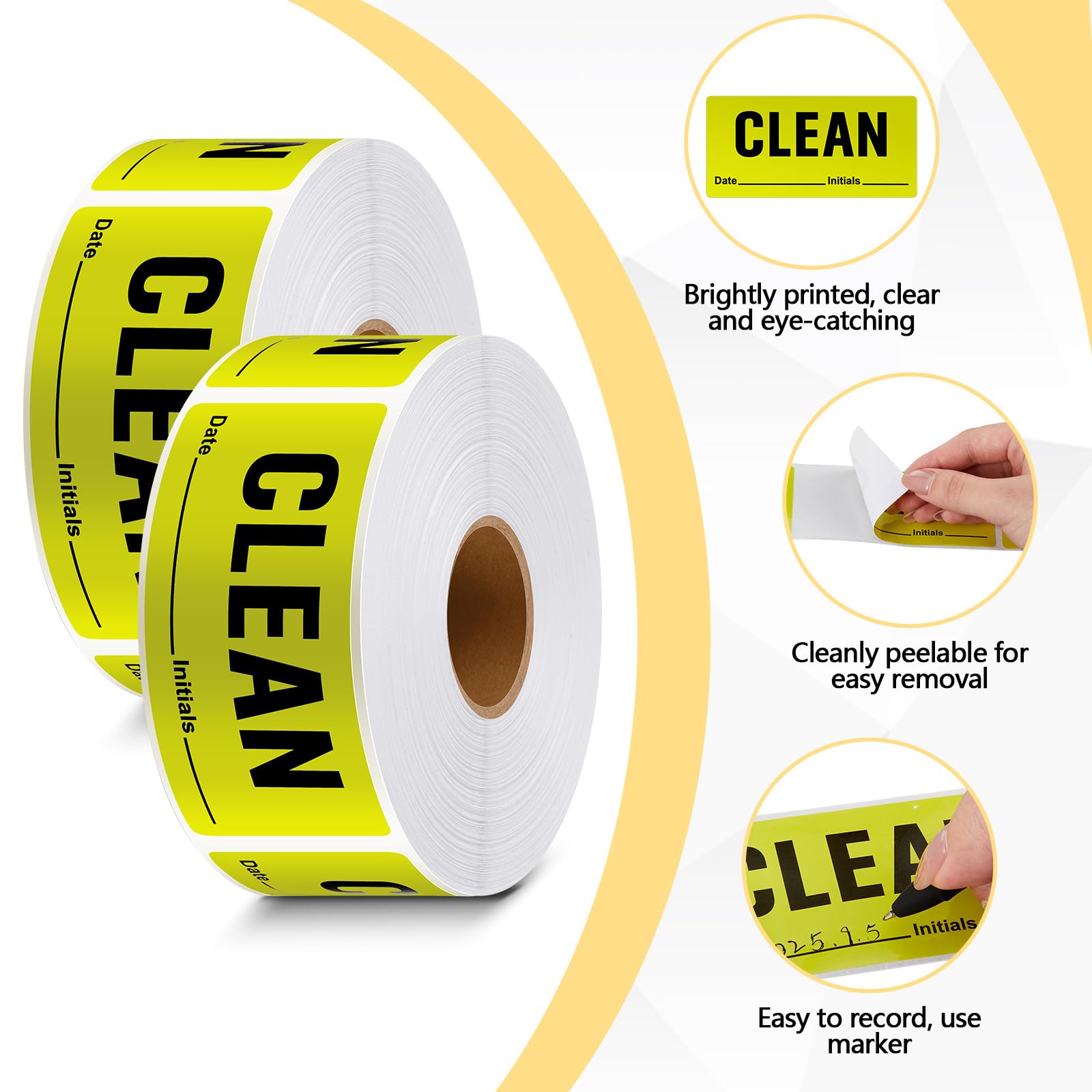 Dunzoom 2 Rolls 480 Sheets Clean Labels 4 x 2 Inch Fluorescent Green Labels Rectangular Cleaning Identification Stickers Writable Self-Adhesive Suitable for Hotels, Laboratories, Hospitals, Schools — Amazon image 3