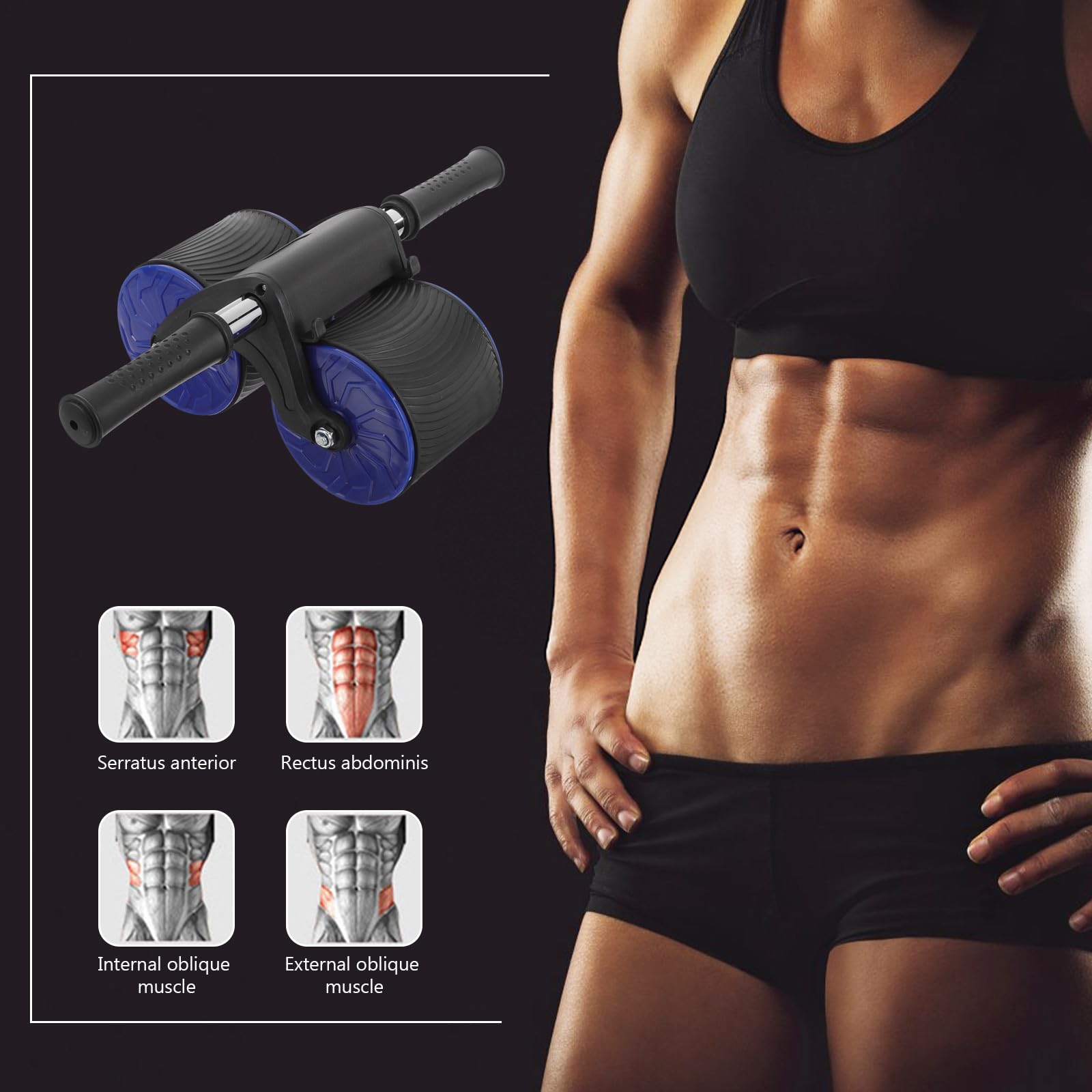 Rueda Abdominal Profesional de Entrenamiento con Dos Ruedas, Azul