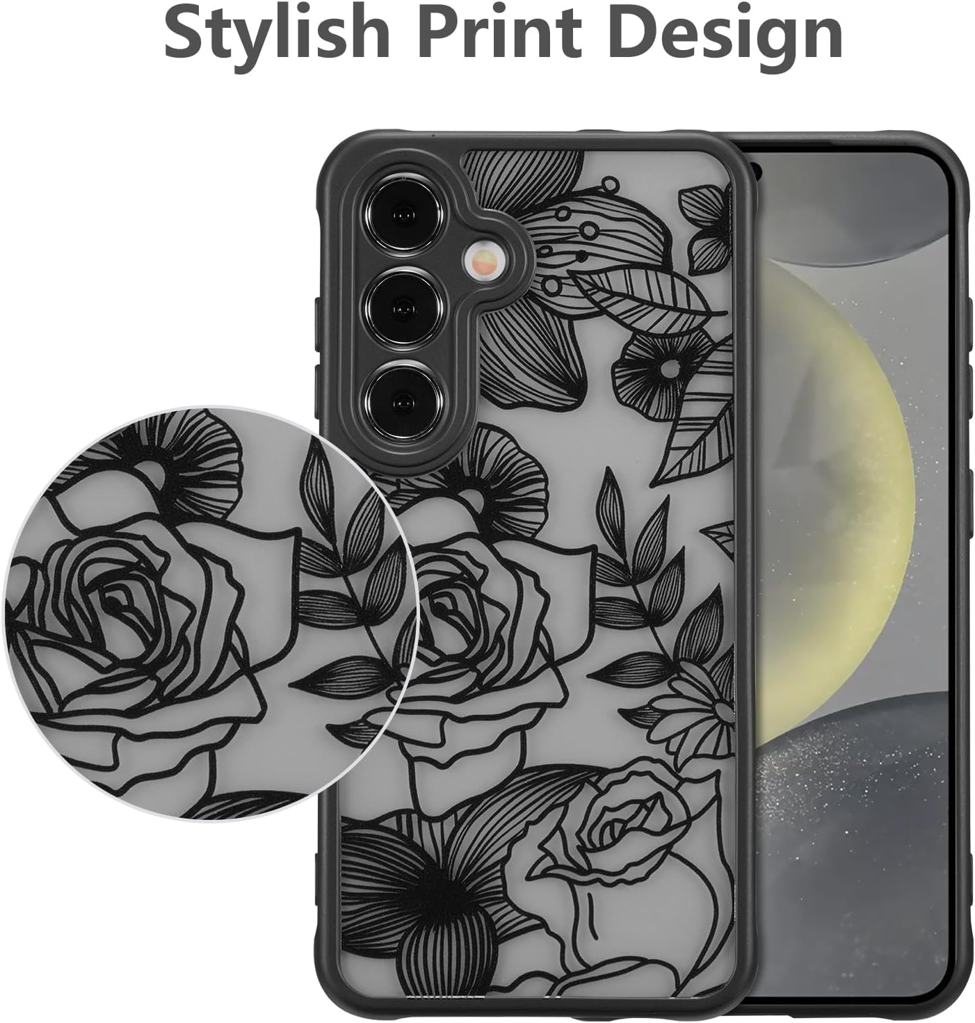 XIZYO for Samsung Galaxy S25 Plus Case, Floral Rose Cute Phone Case for Women Girls Aesthetic Pattern Print Slim TPU Bumper Cover Shockproof Protective Cover for S25 Plus, Black - Image 3
