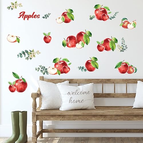 Miniatura 4 de Calcomanías de pared de limón, calcomanías de pared de manzana, frutas de manzana, despegar y pegar, decoración de pared naranja fresa para gabinete