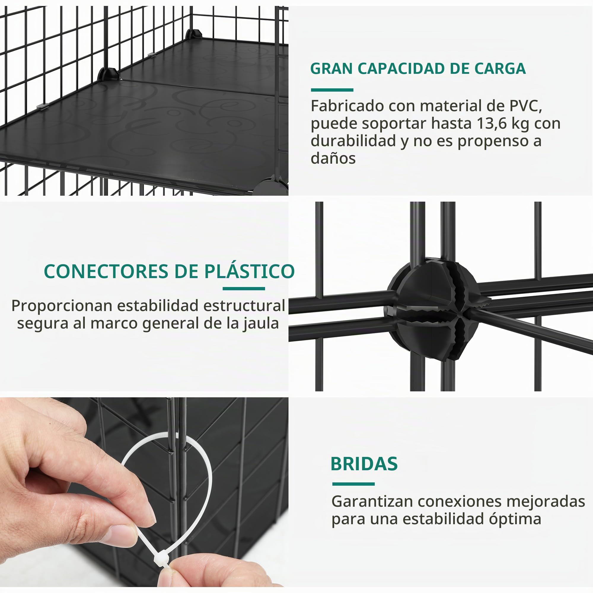 YITAHOME Jaula Grande para Gatos de Interior con balcón, perreras de Alambre de Metal Desmontables de 3 Niveles, Jaula para Gatos de Bricolaje para 1-3 Gatos, 106 x 71 x 106 cm