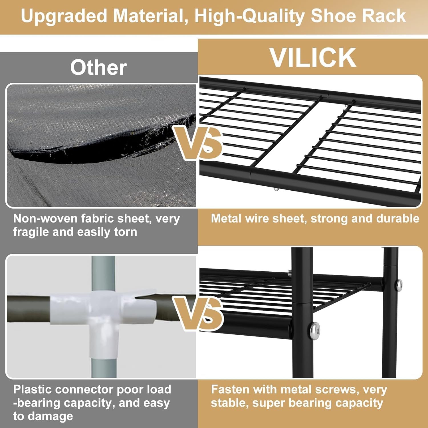 4-Tier Shoe Rack 33" Wide Metal Shoe Organizer Long Shoe Storage with 4 Side Hooks Sturdy Shoes Shelf for Closet, Front Door Entrance, Garage, Dorm, Black