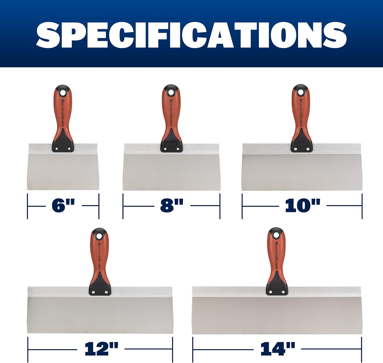 MARSHALLTOWN Drywall Taping Knife Set, 5-Piece Kit, 6-14 Inch Stainless Steel Blades, Made in the USA, DTKTP2