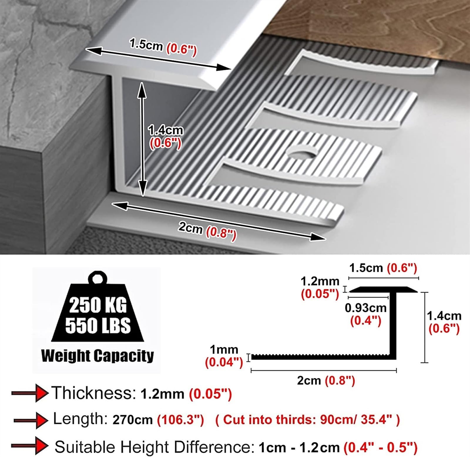 Profilo di Transizione, Striscia di Soglia, Laminato su pavimento in legno duro for moquette, decorazione del bordo della moquette, copertura impermeabile del bordo della porta(Silver)