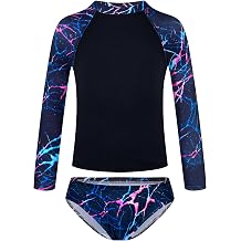 TENVDA Girls Swimsuit Long Sleeve Rash Guard Sets UPF 50+ Two Piece Bathing Suits Size 3-12 Years