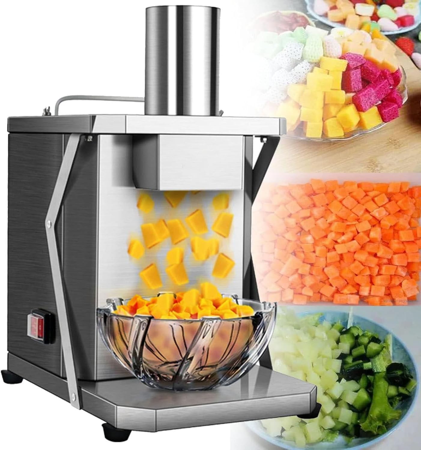 2 in 1 Electric Vegetable Dicer and Slicer Machine Commercial 250W Vegetable Chopper Dicer Shredder, Onion Granular Cube Cutting Shredder Food Processor with 6/8/10/12/15mm Blades