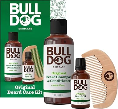 Bulldog Skincare Original Beard Care Kit Giftset for Men, Original Beard Shampoo & Conditioner 200ml, Original Beard Oil 30ml, Beard Comb
