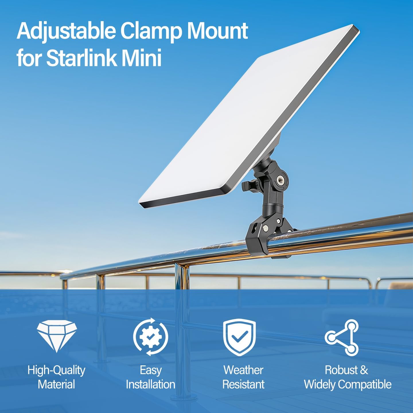 Starlink Mini Pole Mount, Adjustable Clamp Mount with Pipe Adapter for RV, Van, Camper, Yacht and Boat, Outdoor Installation Accessory