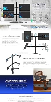ergoflex EF44 Steel Design 2-8 Kg Quad Ekran Asansörlü 13-27inch Desktop Monitör Standı, Siyah