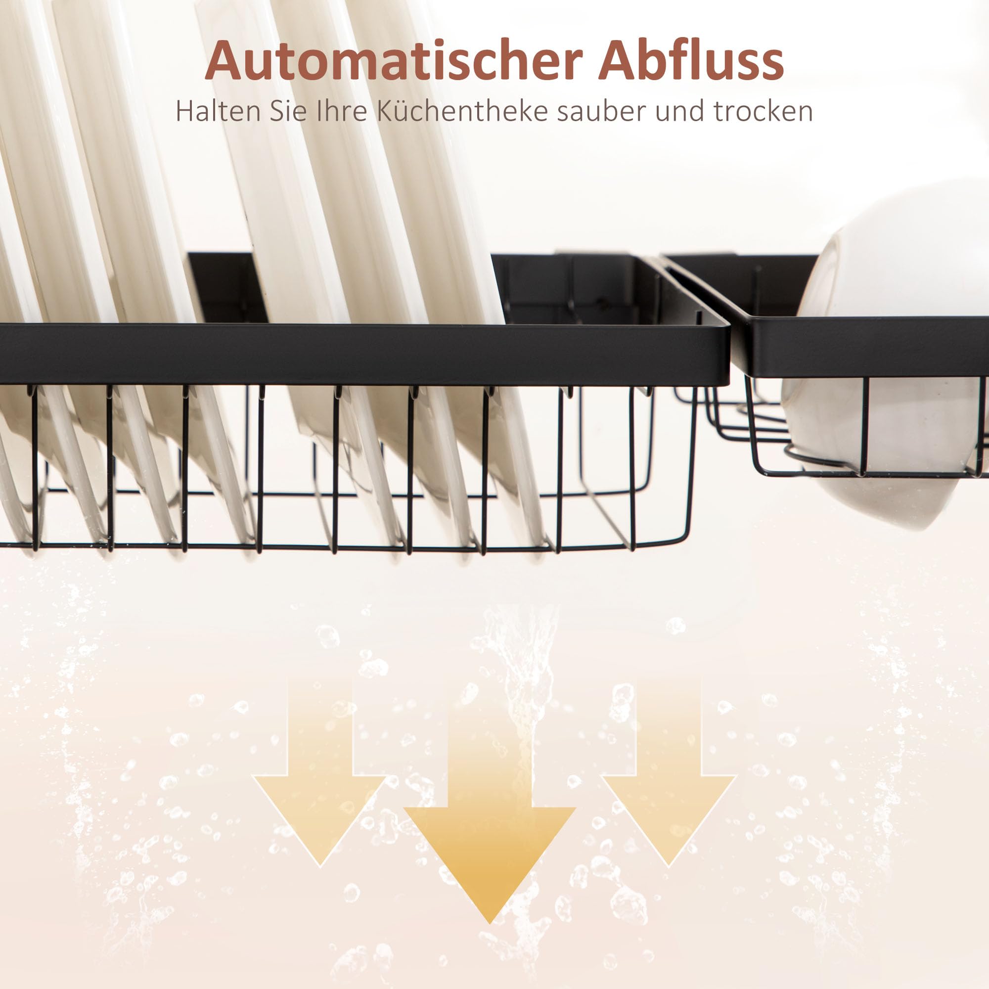 HOMCOM Abtropfgestell Geschirr 2-stufig mit Haken 100 cm Stahl Schwarz | Abtropfständer, Tellerregal, Zubehör, Abtropfgitter Gestell für Küchenspüle