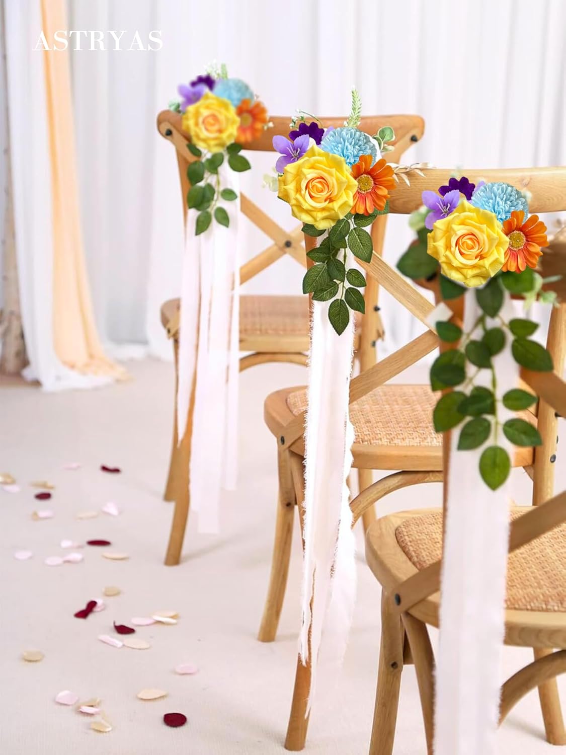 ASTRYAS Fake Artificial Flowers Combo Silk Roses Faux Peonies Flowers Flower Centerpieces for Tables DIY Wedding Bouquets Baby Shower Party Home Decorations(Rainbow Colorful)