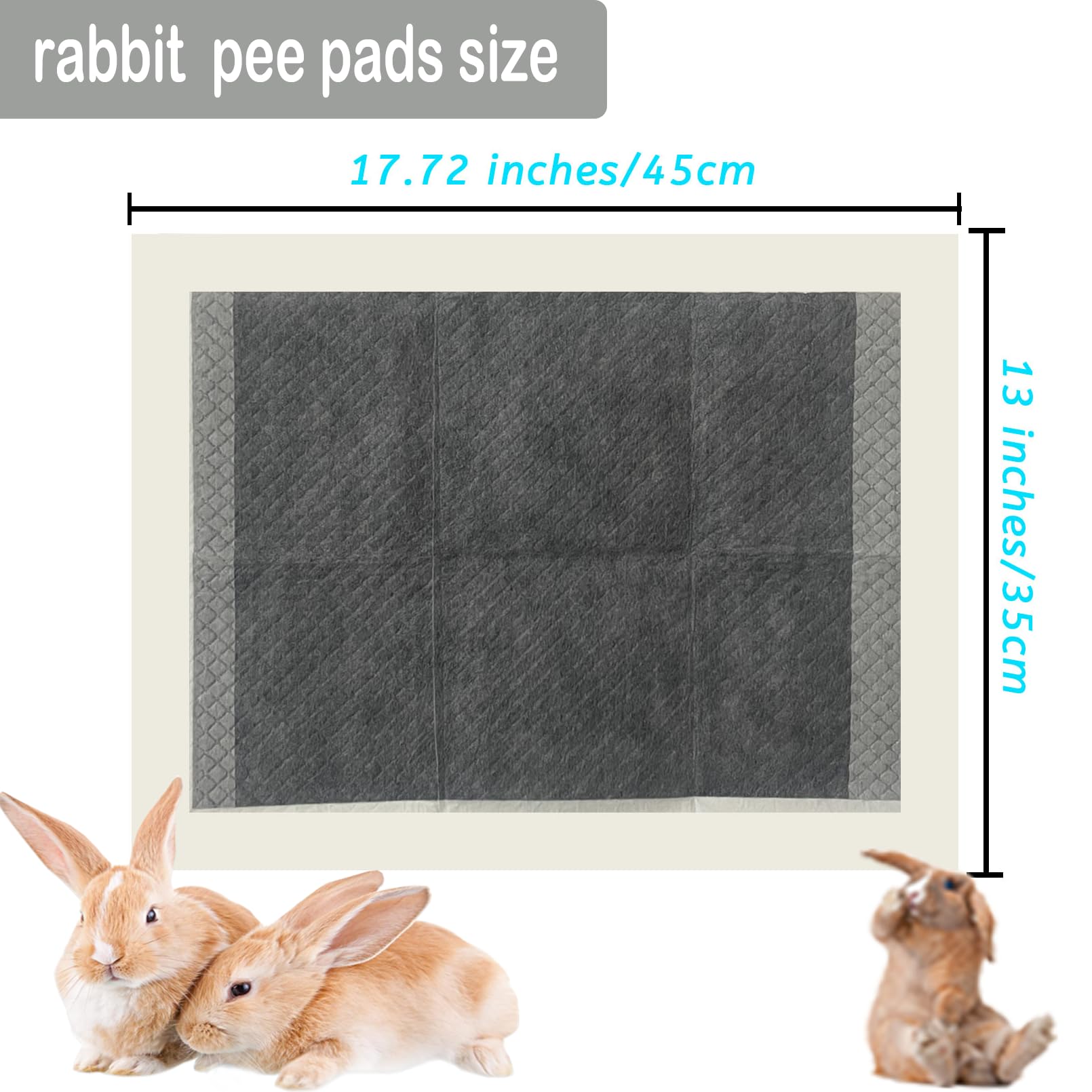 Kathson Kaninchen-Urinpads – 100 Stück, Größe S (35x45 Cm), Mit Aktivkohle, Super Saugfähig & Geruchsneutralisierend
