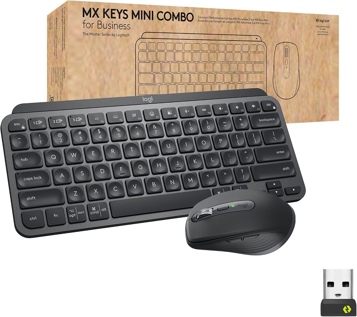 Logitech MX Keys Mini Combo for Business , Compact, Wireless Keyboard & Mouse, Logi Bolt Technology, Bluetooth, Certified Windows/Mac/Chrome/Linux - Graphite (Renewed)